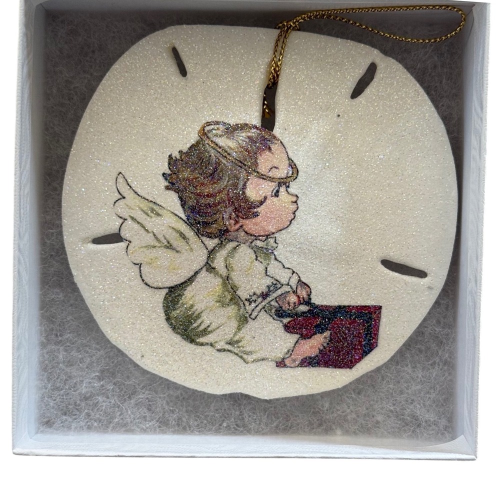 Handmade Sand Dollar Angel‎ Ornament, 3" – With Box – Coastal Christmas Decor